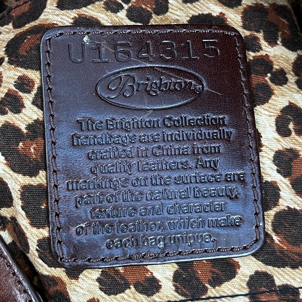 Brighton Pebbled Leather Shoulder Bag Black Brown Leopard Lining‎ Handbag Supple - Picture 8 of 13